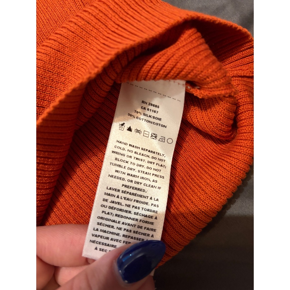Pendleton Silk Cotton Ribbed Mock Neck Sweater Orange rust luxury fall stretchy - Picture 5 of 7
